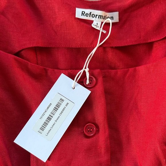 Reformation NWT Louisa Linen Dress in Cherry Red - Picture 5 of 9